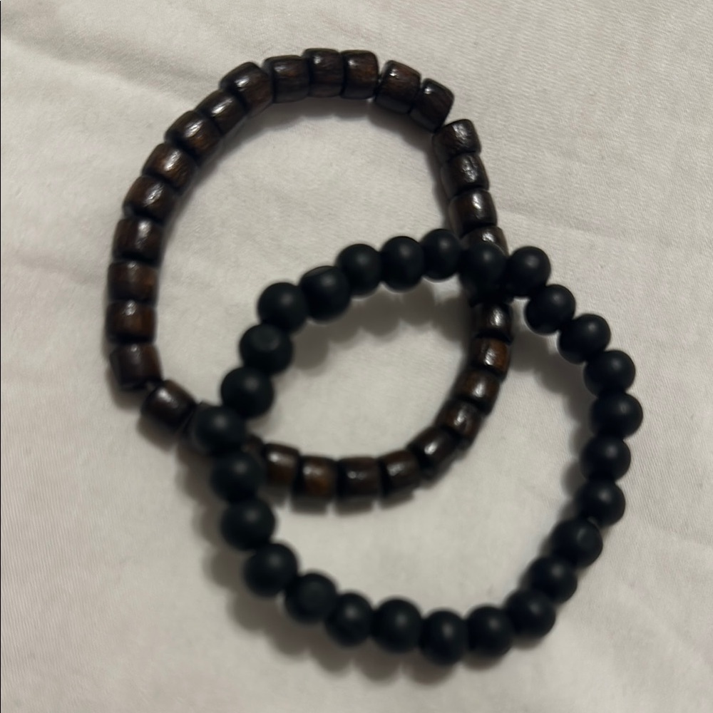 Stylish Wooden and Black Beaded Bracelets